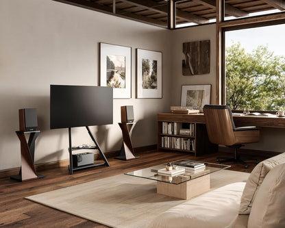 FITUEYES Design tv-standaard met wieltjes voor tv 32 43 55 65 inch, in hoogte verstelbaar 946 - 1076,5 mm, met 2 planken voor huis, woonkamer, conferentie serie Eiffel