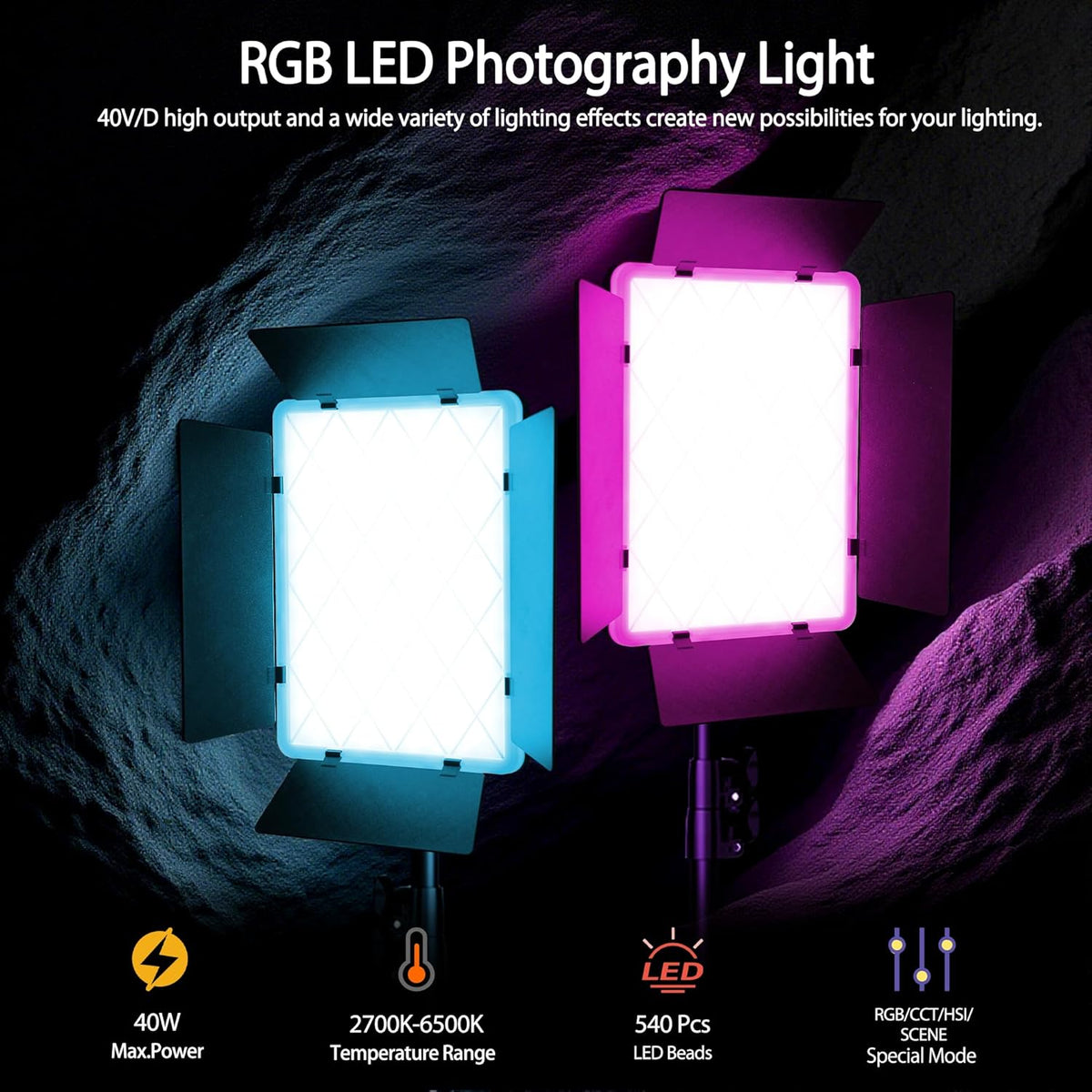 RGB Videolicht – Led Videolamp – Fotolamp – Studioverlichting – Paneellamp – 2-Pack – 40W – 2700K-6500K – Met Afstandsbediening En Telefoonhouder