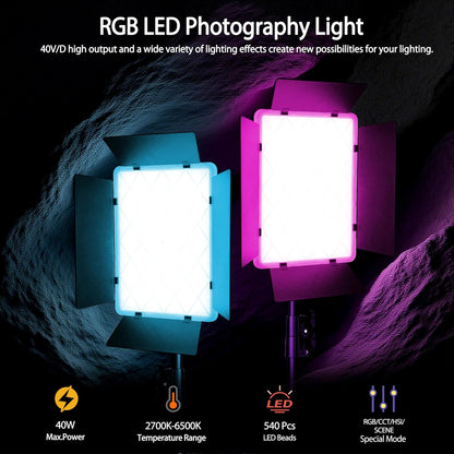 RGB Videolicht – Led Videolamp – Fotolamp – Studioverlichting – Paneellamp – 2-Pack – 40W – 2700K-6500K – Met Afstandsbediening En Telefoonhouder