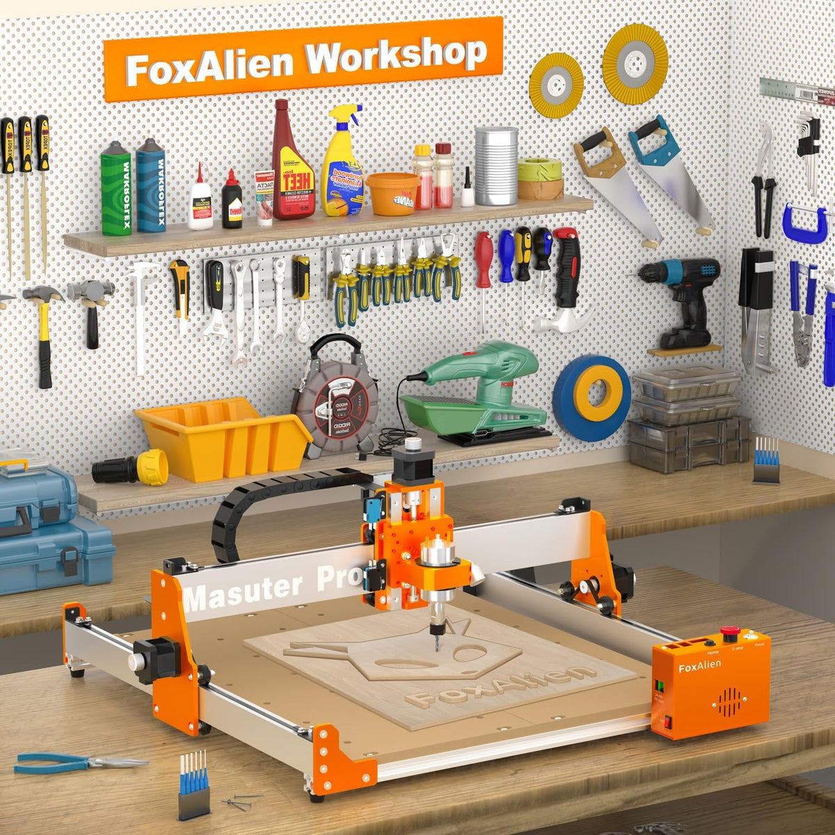 FoxAlien Masuter Pro 4040 CNC freesmachine, 400x400x60mm volledig aluminium graveermachine, 3-assig hout graveren, acryl graveren, aluminium, MDF graveren graveermachine Grbl besturing