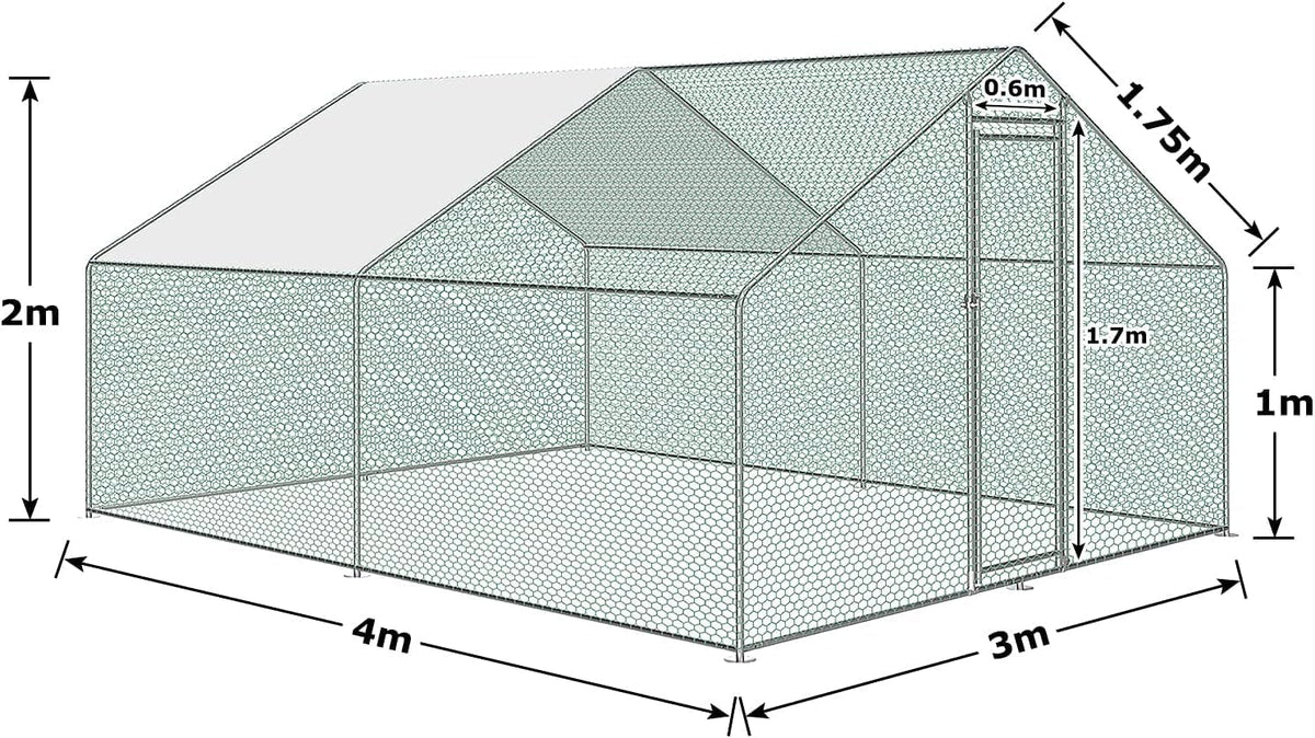 Large metal chicken coop chickens run walk-in poultrie cage with waterproof cover for outdoor chickens, duck coops and rabbit runs 3 x 4 x 2m - QUORE