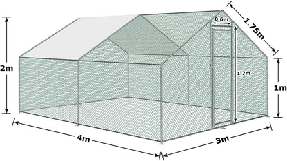 Large metal chicken coop chickens run walk-in poultrie cage with waterproof cover for outdoor chickens, duck coops and rabbit runs 3 x 4 x 2m - QUORE