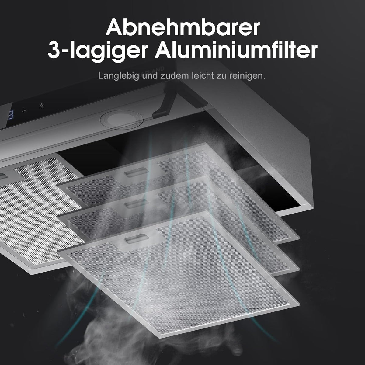 GASLAND Chef UC60SS Afzuigkap met dubbele motor, design afzuigkap, 60 cm circulatie, stille afzuigkappen, afvoerlucht, 333 m³/h, 3 standen, Touch Control, onderbouwkap, roestvrij staal, zilver, met