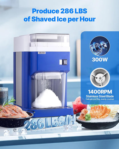 VEVOR Commerciële ijsscheermachine, sneeuwegelmachine, 1,8 l, fijn en luchtig met 300 W motor en roestvrijstalen messen, commerciële ijscrusher voor dessertwinkels, familiebijeenkomsten, restaurant