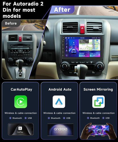 【4+64G】Podofo 8-Core Android 13 Autoradio Draadloze Carplay Android Auto Bluetooth met 7"Touchscreen, Radio RDS/FM met Wifi/GPS Navi+AHD Back up Camera DSP/HiFi