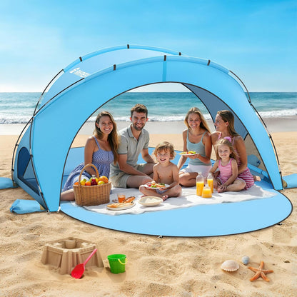 Raynesys Strandtent voor 1-6 personen, 2 deuren met ritssluiting, zonwering, uv-bescherming UPF50+, draagbare strandtent voor camping en vissen, blauw
