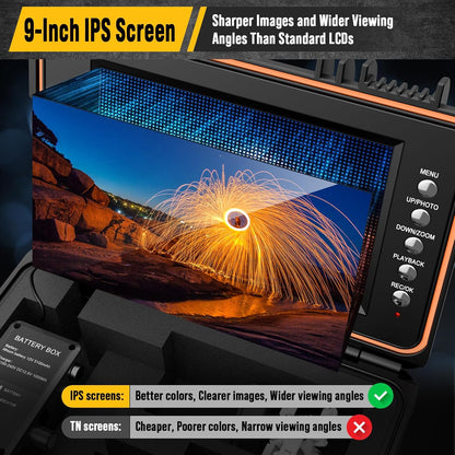 Anysun Inspectiecamera, zelfnivellerende endoscoop, 1080P, kabel met metermarkering, 9 inch IPS-scherm, DVR-recorder, waterdicht IP68, 23 mm, camera met 5100 mAh batterij (50 m)