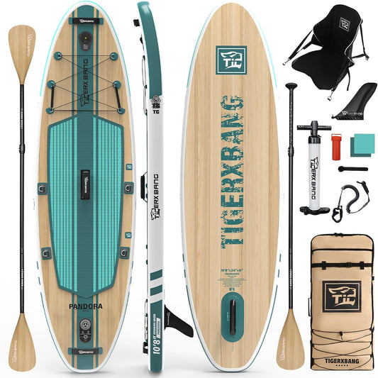 TIGERXBANG stand-up paddleboard, 3,3 m met complete premium opblaasbare SUP-accessoires, extra breed SUP-board voor volwassenen en kinderen, Pandora-collectie