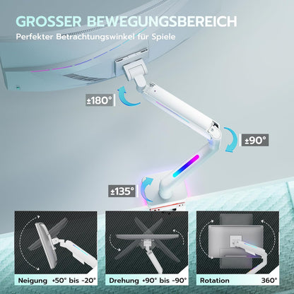 RGB Monitorarm Wit – Monitorhouder – Monitorbeugel – Bureausteun – Schermarm – Geschikt voor 17 Tot 49 Inch – 20 RGB Modi