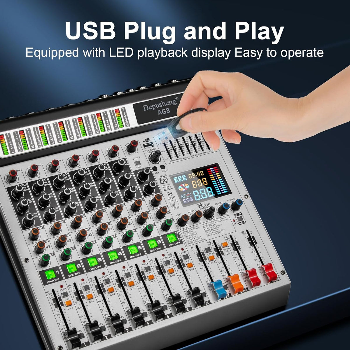 DJ-mixer – Mengpaneel – Mengtafel – Audio Mixer – Soundmixer – 8-Kanaals – USB & Bluetooth – 48V Fantoomvoeding