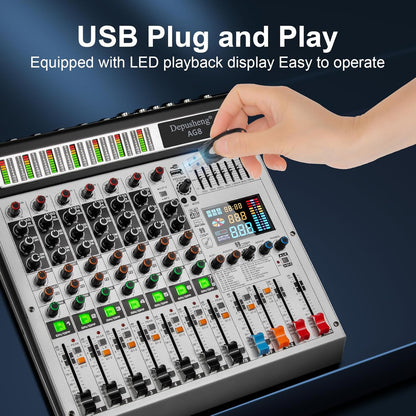 DJ-mixer – Mengpaneel – Mengtafel – Audio Mixer – Soundmixer – 8-Kanaals – USB & Bluetooth – 48V Fantoomvoeding