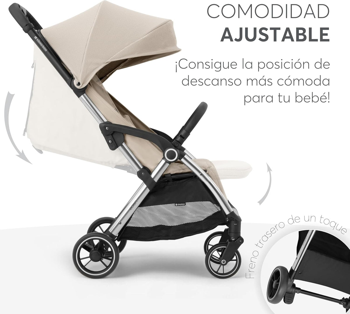 KikkaBoo EDEN Buggy, kinderwagen tot 22 kg, automatisch vouwen, kantelpositie, ultralicht, compact, beige