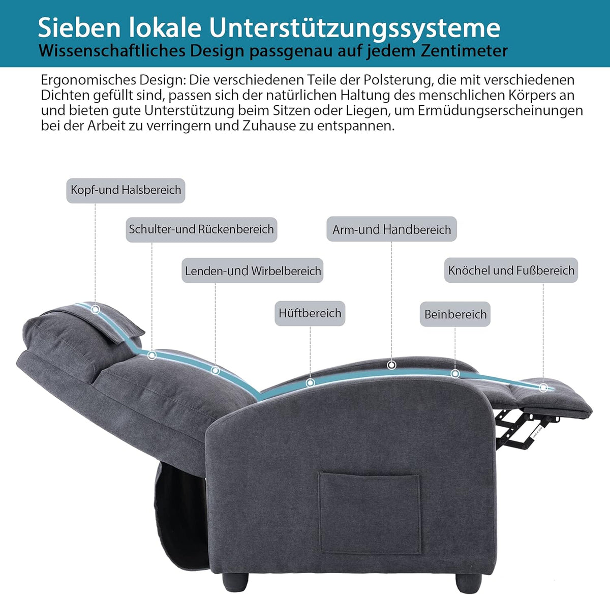 Recliner Chair Massage Heating Reclining Function, TV Chair Adjustable, Massage Chair with Remote Control, Recliner Fabric, Grey - QUORE