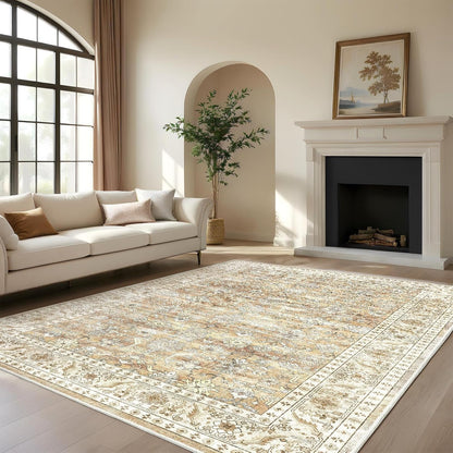 HOMFINE Vintage tapijt - woonkamertapijt slaapkamertapijt wasbare tapijten eetkamertapijt laagpolig buitentapijt pluizig antisliptapijt 200 x 300 cm Beigebruin