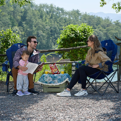 EVER ADVANCED Campingstoelen voor volwassenen set van 2 ondersteunt 160 kg zware mensen klapstoel luxe outdoor met hoge rug en bekerhouder en zijvakken opvouwbare stoel gewatteerd blauw