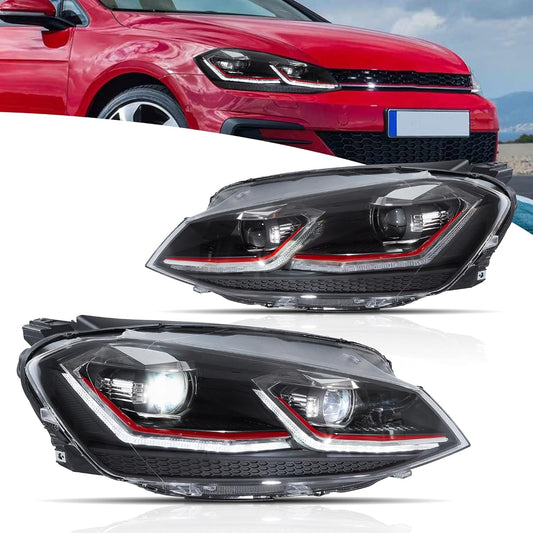 VLAND Koplampen Compatibel met Golf 7 facelift/Golf 7.5 MK7.5 halogeen 2017-2020 (Niet voor Golf MK7/GTI/GTD/Rline), Met E-keurmerk, 1 set (Rood/VOLLEDIG LED)