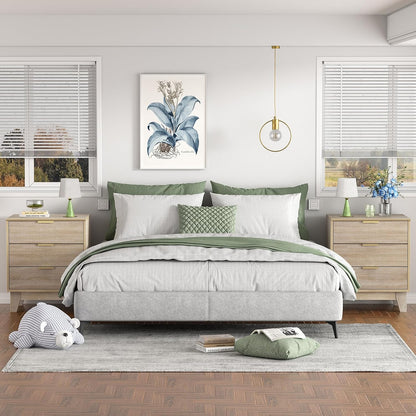 Nachtkastje – Bedside Table – Bijzettafel – Slaapkamerkastje – Houten Kastje – 3 Lades – MDF Hout Met Gouden Metalen Poten