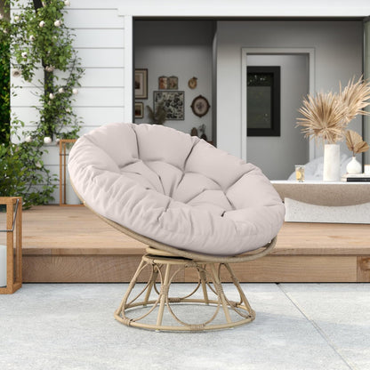 Outsunny Papasansessel Rattan 360° drehbar Korbsessel mit Sitzkissen Durchmesser 120cm runder Outdoor Rattansessel Drehsessel Loungesessel Liegesessel für Wohnzimmer Garten Balcony Hellgrau
