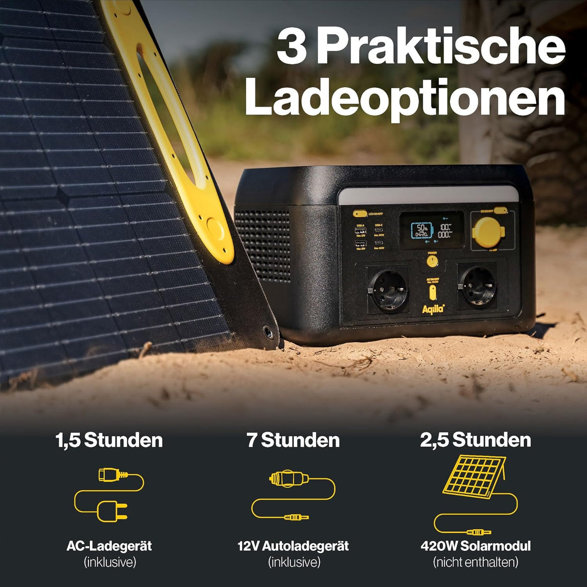 Powerstation 614Wh 1000W – Portable generator with LiFePO4, 2x AC (pure sine), USB-C/A, 12V, LED lamp, app control – Mobile power supply for camping & emergency power - QUORE