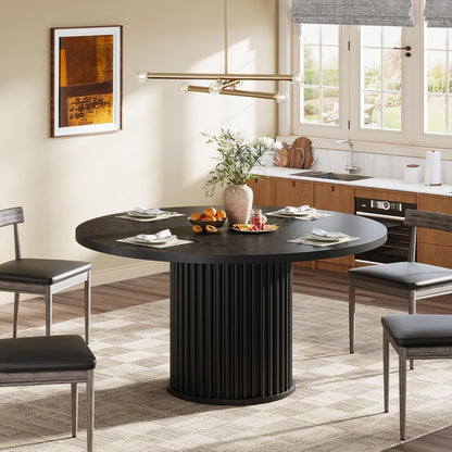 Tribesigns Black Round Dining Table for 4-6 People, 110cm Circle Kitchen Table with Sturdy Metal Base, Modern Dining Room Furniture