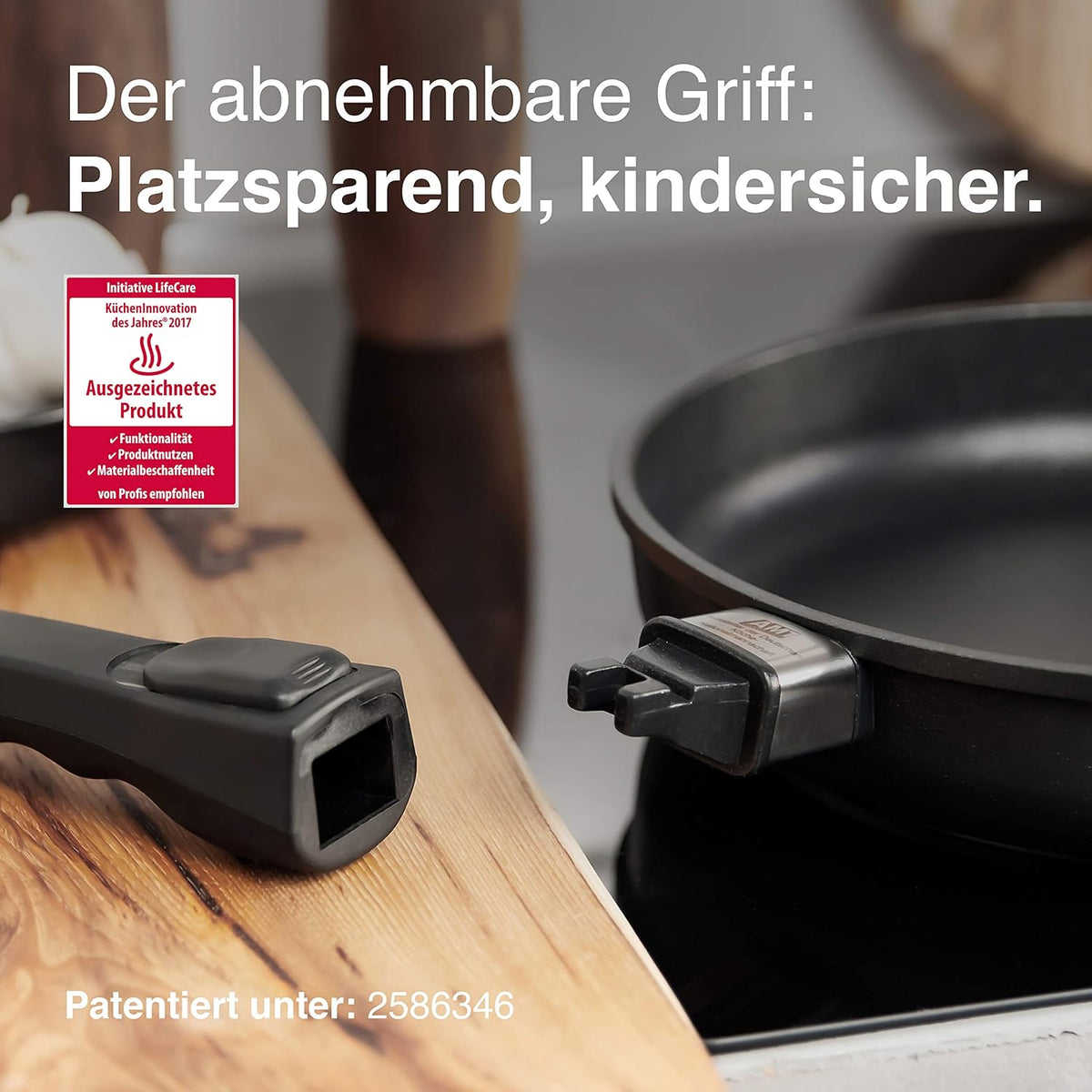 AMT Gastroguss AMZN-I-528-Z20B Frying pan 28 cm Ø, 5 cm high, removable handle, suitable for induction, Lotan non-stick coating, cast iron pan (cast aluminium), - QUORE