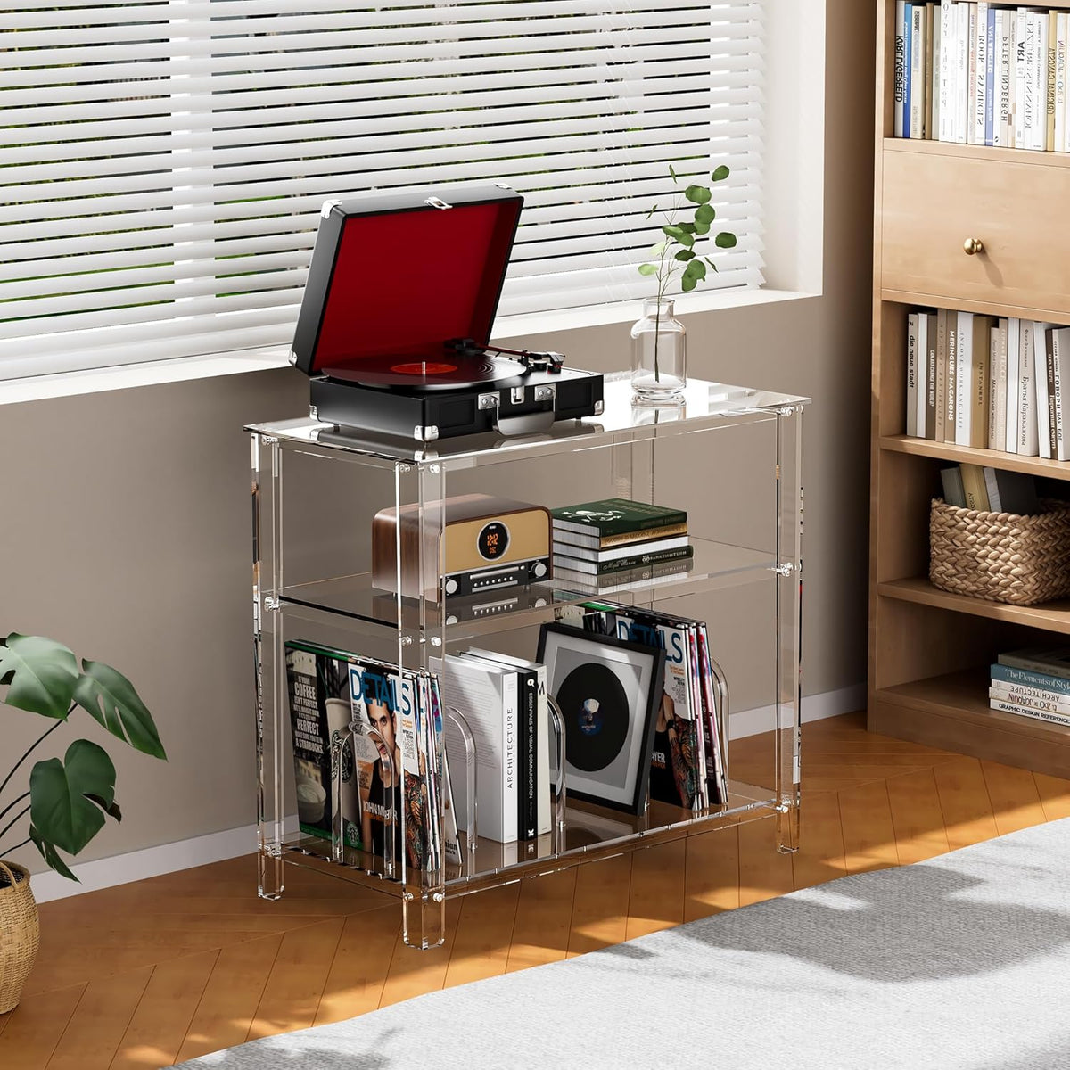 Platenspeler Rek Acryl Transparant – Platenspeler Tafel, Audiorack, Vinyl Meubel, Platenmeubel – Hoogwaardig Acrylglas – 80 x 40 x 74 cm