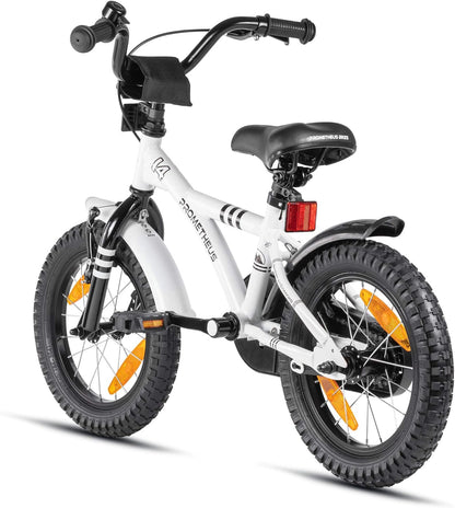 PROMETHEUS BICYCLES kinderfiets 14 inch fiets jongens meisjes van 4 jaar oude met zijwieltjes terugtraprem in wit BMX