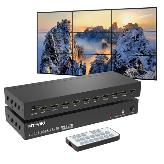 MT-VIKI 4K 3x3 HDMI videowand controller 1 in 9 Out schermsplitsing 9 poort video wall processor ondersteunt 13 weergavemodi 4K @30Hz
