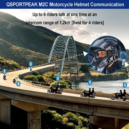 QSPORTPEAK M2C Motorfiets Intercom Headset Luidsprekers, 1000 m 6 Rijders Motorbike Intercom Universele Bluetooth Motorhelm Communicatie Systeem Spraakwijzerplaat/Bruikbaar tijdens het opladen (2