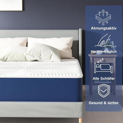 Matras 140 x 190 cm – Koudschuimmatras – Traagschuimmatras – Ergonomisch Matras – Comfortmatras – 7 Zones – Hardheid H3 – 25 cm Hoogte – Oeko-Tex Gecertificeerd – Afneembare Wasbare Bekleding