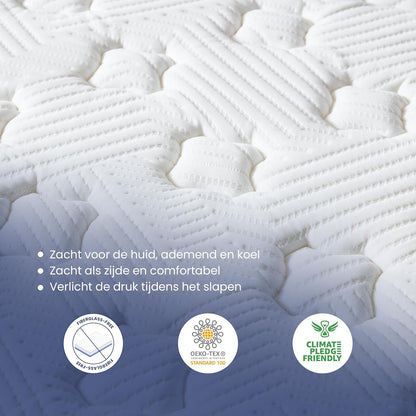 Coolvie Pocketveringmatras, 160 x 200 cm, 7-zones, ergonomisch matras, gemiddelde hardheid, hoogte 20 cm, beweging, isolerend, pocketveringmatras met gel traagschuim,Oeko-Tex gecertificeerd