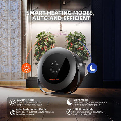 Spider Farmer Ventilatorkachel, 540 W, intelligente temperatuurregeling, energiebesparend, stil, 4 modi en 24 uur timer, 10 PTC-verwarming en ventilatiebuis, geschikt voor plantenruimtes en