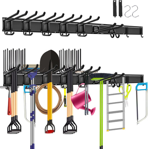 Gereedschapsrek - Gereedschapwand - Gereedschaphouder - Wandhouder - voor Tuingereedschap - Elektrisch Gereedschap - met 3 Paneele - 9 Haken - Veelzijdige Haakconfiguratie - Robuust - voor Garage - Tuin - 122 cm - Zwart