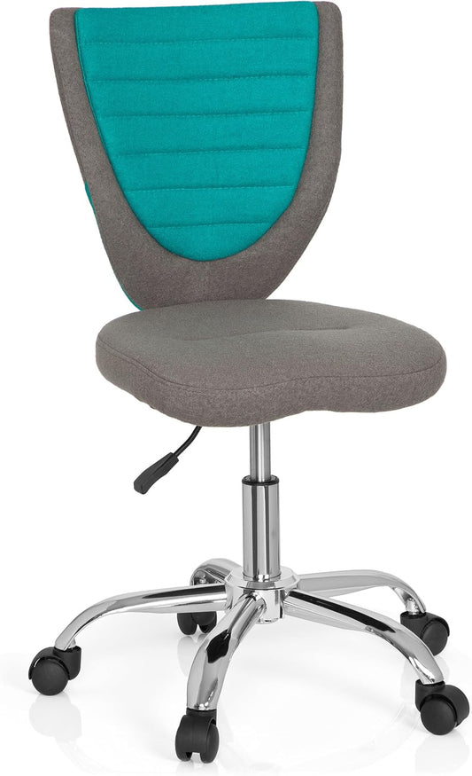 hjh OFFICE 670630 kinderbureaustoel KIDDY COMFORT stof grijs/turquoise draaistoel jeugdstoel bureaustoel, in hoogte verstelbaar