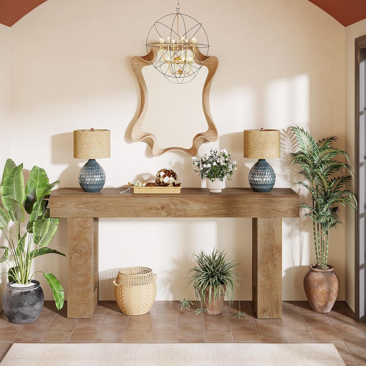 Tribesigns Narrow Console Table, 160 cm, Country Style, Sofa Table for Behind the Sofa, Natural Wood Look, Narrow Side Table for Hallway, Living Room and Entrance