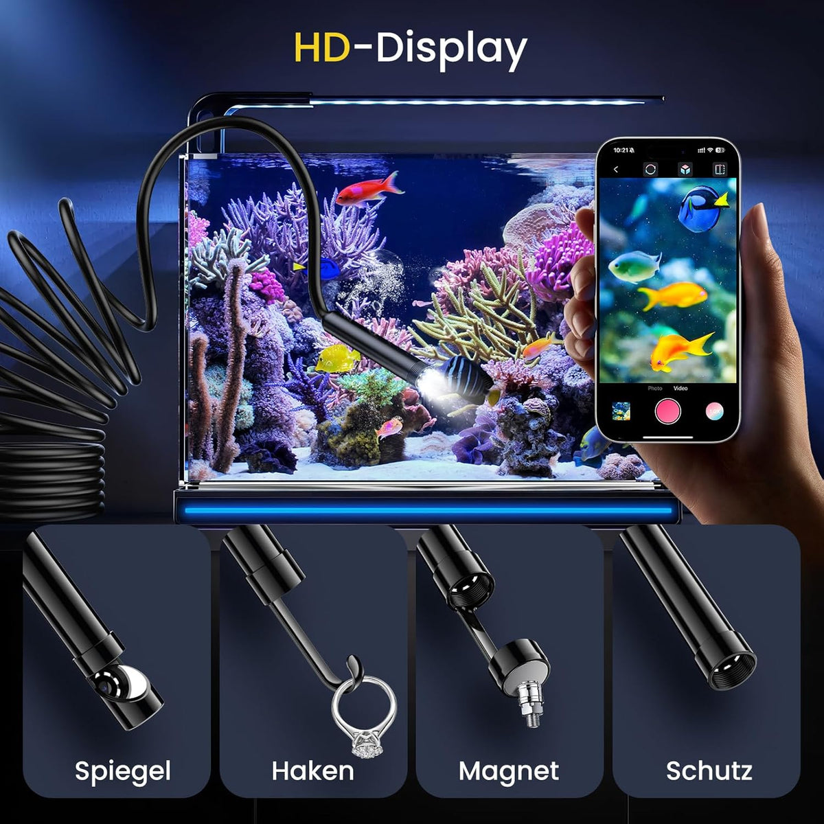 Maxpow Endoscoopcamera met licht, 1920 HD 8 ledverlichting, waterdichte IP67-endoscoop voor Android- en iOS-smartphones, semi-rigide kabelinspectiecamera voor autoreparatie, ventilatiebuizen