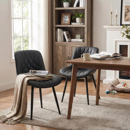 YOUNIKE Dining Room Chairs Set of 2 Faux Leather Comfortable Upholstered Chair with Metal Legs Dining Room Chairs Living Room Chair with Backrest - QUORE