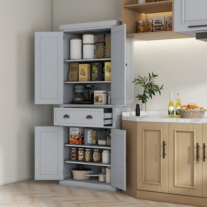 Keukenkastje – Opbergkast – Buffetkast – Keukenkast – Keukenmeubel – Grijs Met Zwarte Grepen – 2 Kasten Met 4 Deuren – Grote Lade – Verstelbare Planken – MDF En Spaanplaat – Modern Design – 76,2x40,2x183 cm