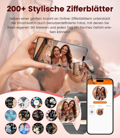 DREMAC Smartwatch voor dames met bluetooth-oproep/1,43 inch Amoled smartwatch met 120 sportmodi, 24/7 hartslagmonitor, stappenteller/SpO2/slaap, compatibel met Android iOS