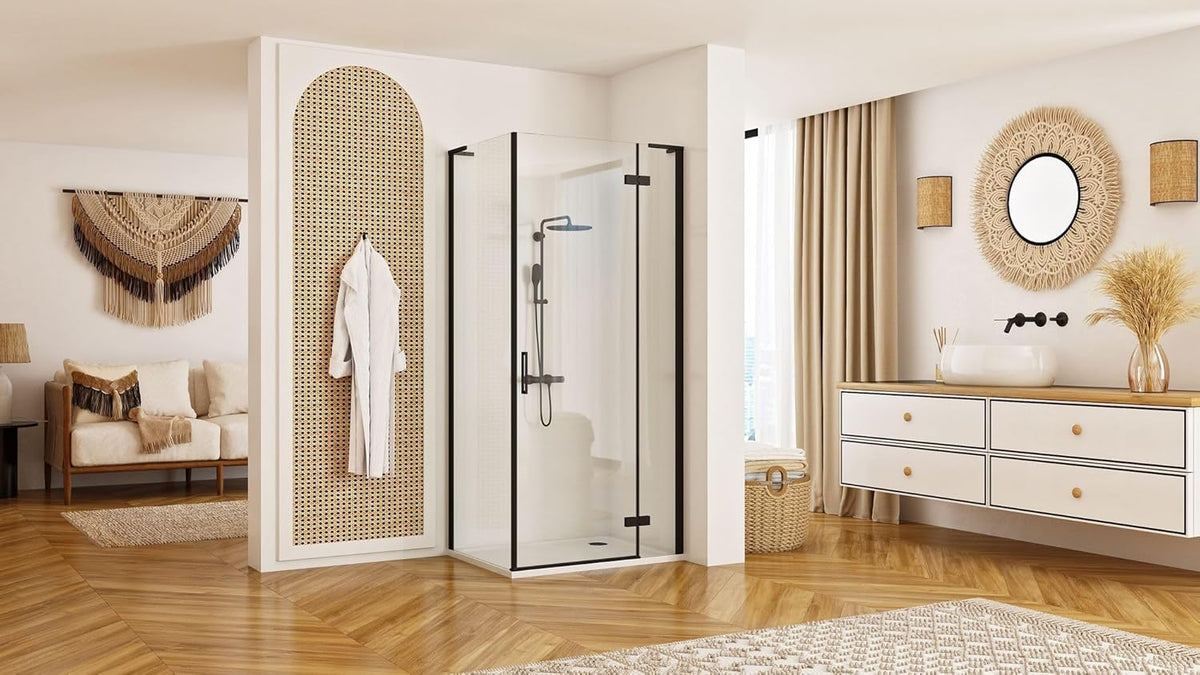 Douchecabine – Douchecabine Zonder Douchebak – Douchehoek – Douchecabine Met Deur – Vierkante Douchecabine – 90x90 cm – Veiligheidsglas 6 mm – Mat Zwart Frame