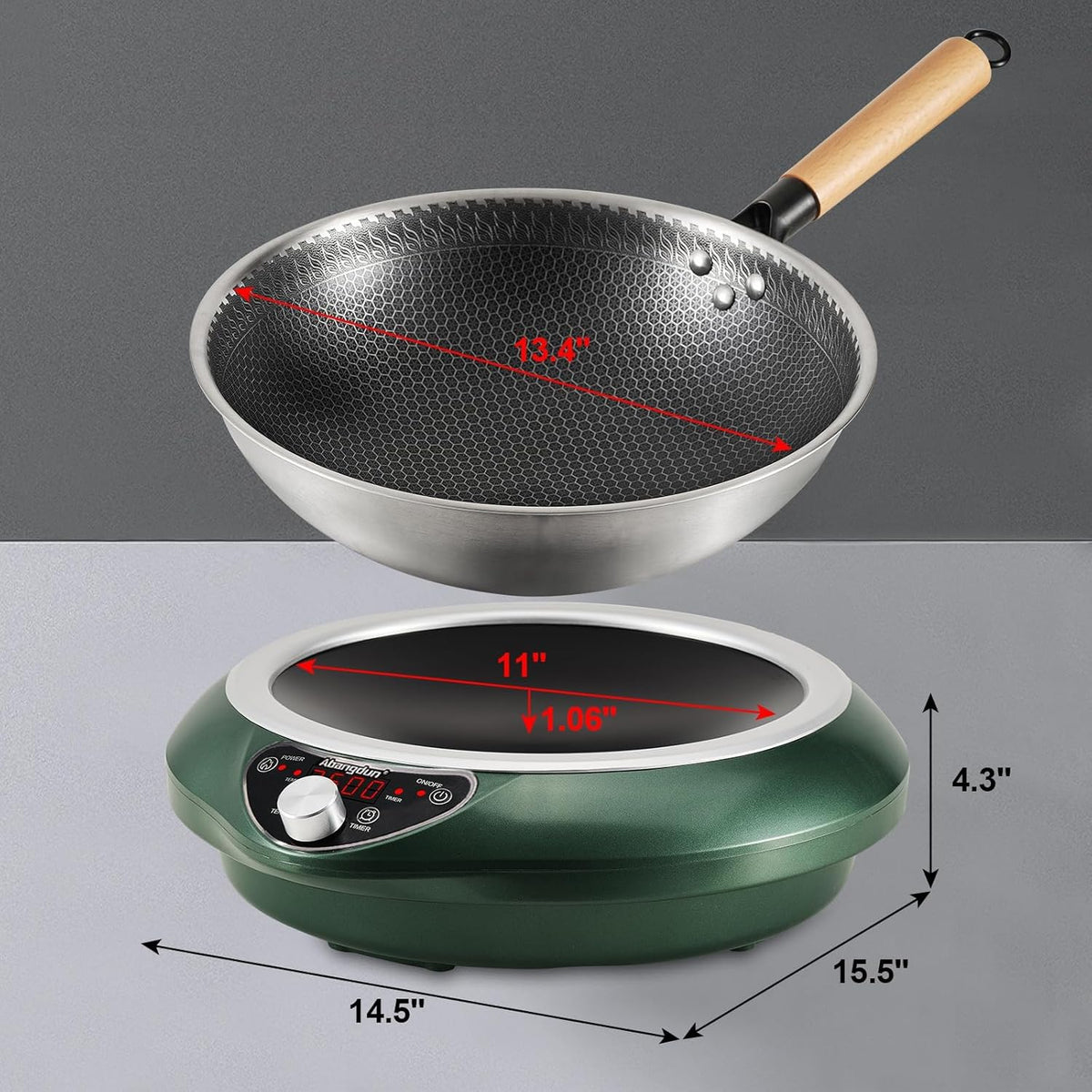 Wok Inductiekookplaat, 2500 W, met wok, 12 warmtestanden, inductie, temperatuurbereik 60-240 °C, led-display, 18-uurs timer, 190-275V - QUORE