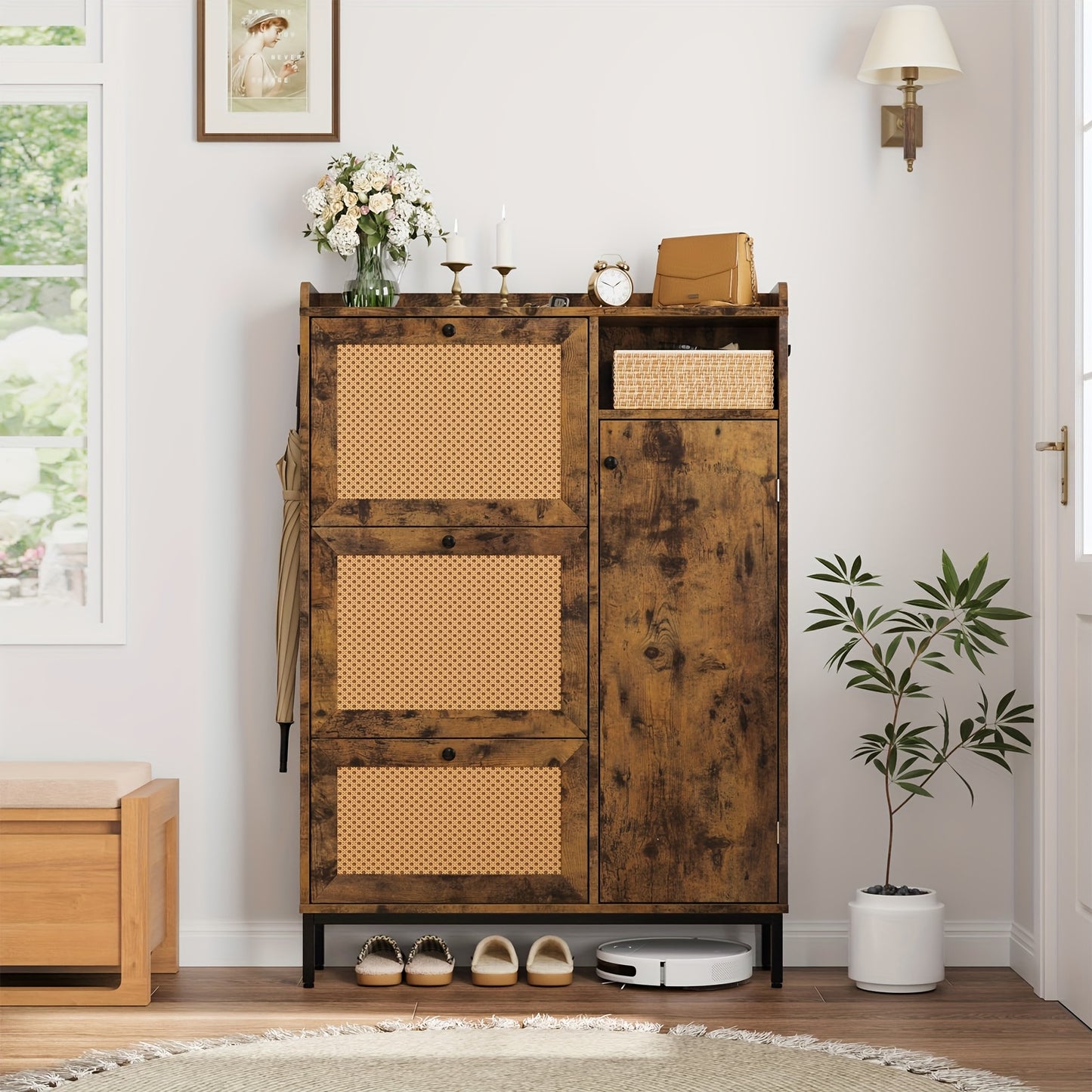 Schoenenkast – Schoenenrek – Schoenenopberger – Schoenmeubel – Schoenenkast Vrijstaand – 3 Kantelvakken – Geen Montage – Stevig Houten Frame