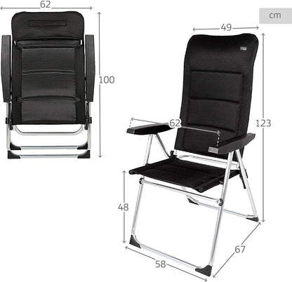 AKTIVE Set van 2 klapstoelen, 5 posities, zwart, voor terras, balkon, erf of tuin, 49 x 67 x 123 cm, van aluminium en polyester, gevoerd, kantelbeveiliging, max. 110 kg, klapstoelen, 85475