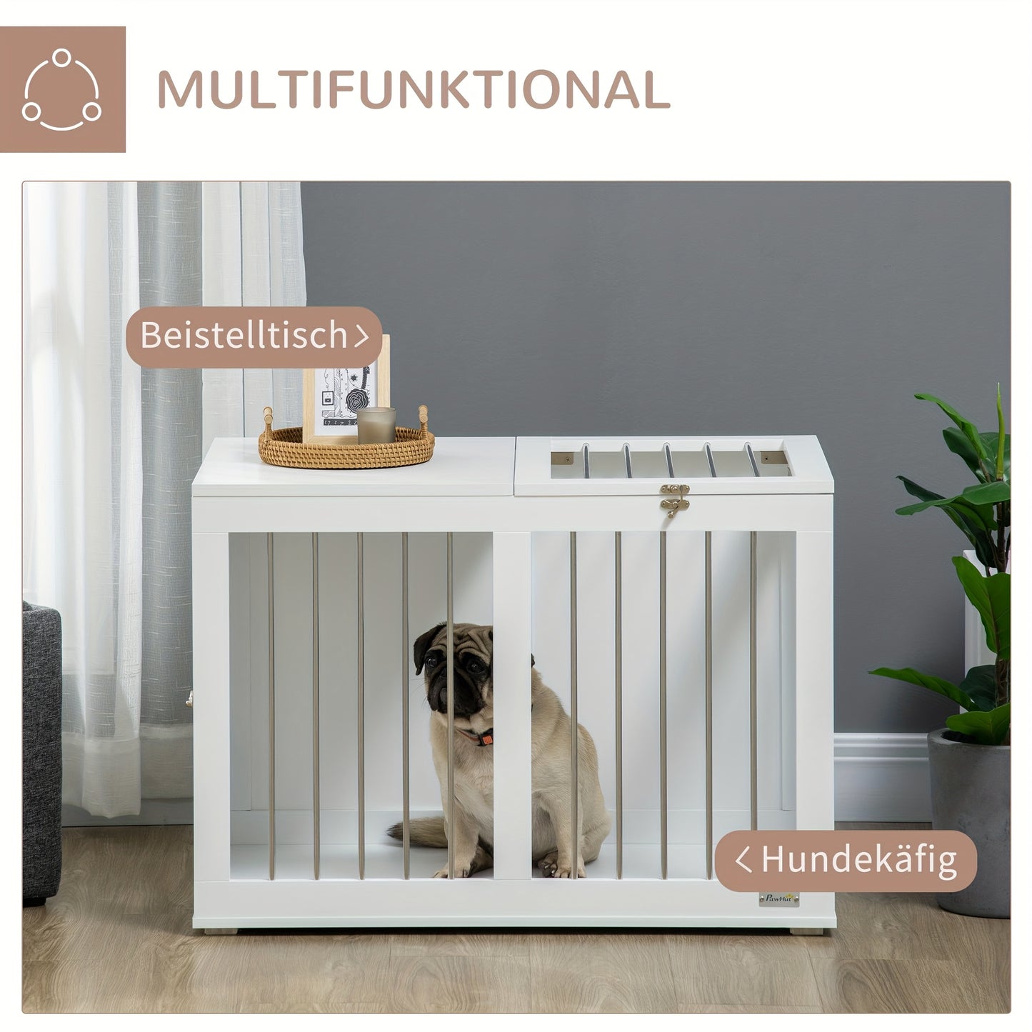 Hondenbench – Hondenkooi – Hondenhok – Bench Voor Middelgrote Honden – Dierenbench – Wit – Aluminium – 80x50x56,5 cm – Met Deur En Transportfunctie