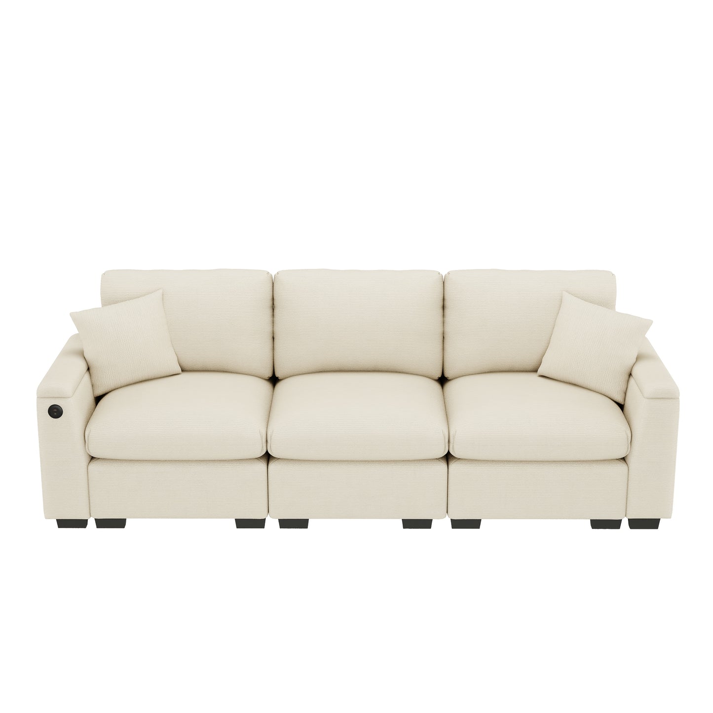 3-Zits Bank – Hoekbank – Slaapbank – Loveseat – Convertible Bank – Inklapbare Tafel – Bamboe Frame Met Opbergruimte – Licht Beige Katoen – Ruimtebesparend Multifunctioneel Design