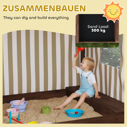 Zandbak – Speelbak – Buitenbak – Kinderspeelplaats – Zandbak Met Dak – Bruin – Met Gaasdeur En Zitbankjes – Weerbestendig En Duurzaam