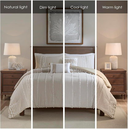 Harbor House 100% Cotton Duvet Set - Trendy Tufted Textured Design, All Season Cozy Bedding Modern Comforter Cover, Matching Shams, Anslee Pom Pom Taupe Queen(90"x90") 3 Piece