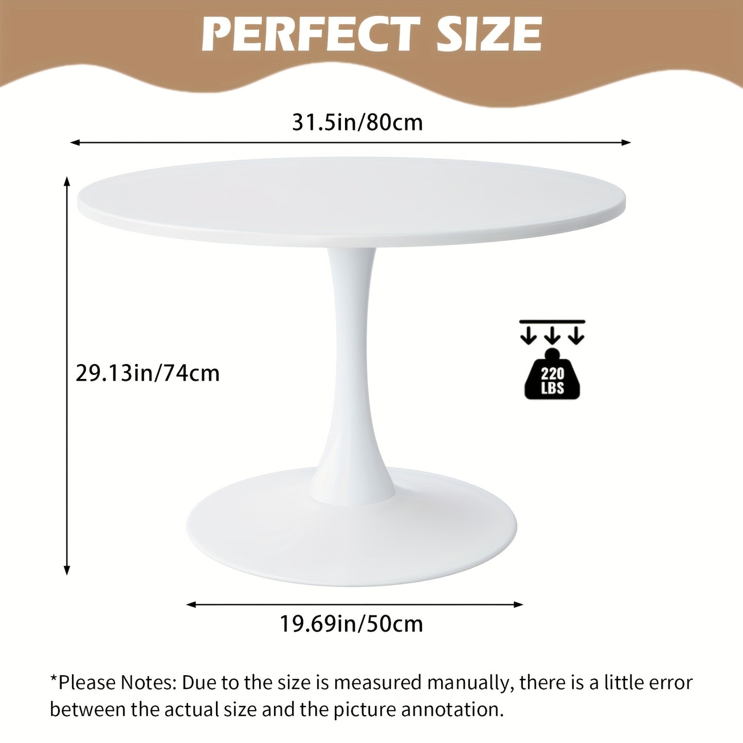 Ronde Eettafel – Keukentafel – Salontafel – Bijzettafel – Tafel Voor 2-4 Personen – Wit Marmeren Blad – Stabiele Metalen Onderstel