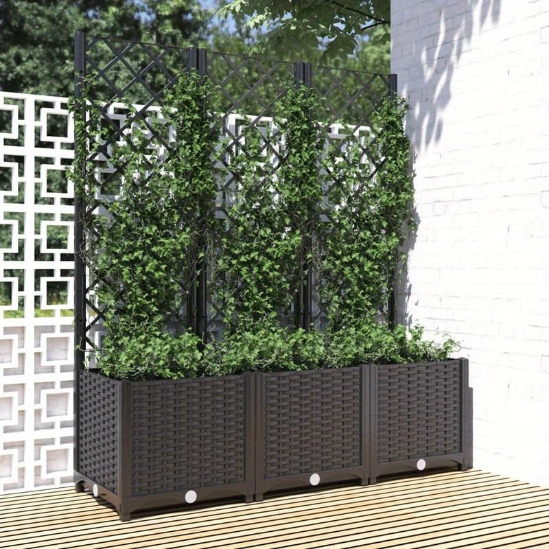 Plantenbak – Bloembak – Moestuinbak – Bloempot – Tuinbak – Met Klimrek – Zwart – Duurzaam Polypropyleen – Afmetingen 120x40x136 cm