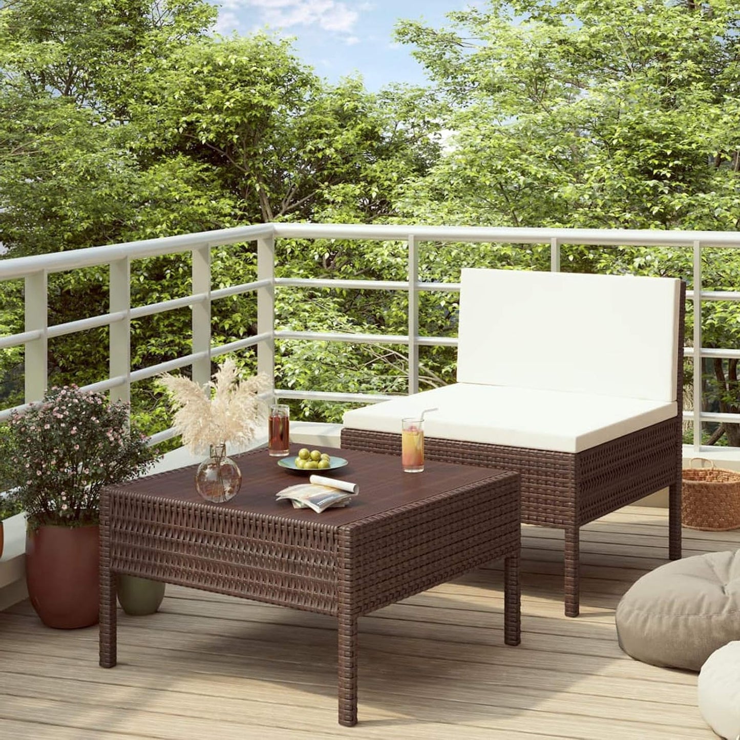 Gecheer 2-Piece Garden Furniture Set Lounge Furniture Garden Patio Furniture Garden Lounge Set with Cushions Balcony Lounge Sofa Garden Garden Set Sitting Centre Sofa Poly Rattan Brown - QUORE